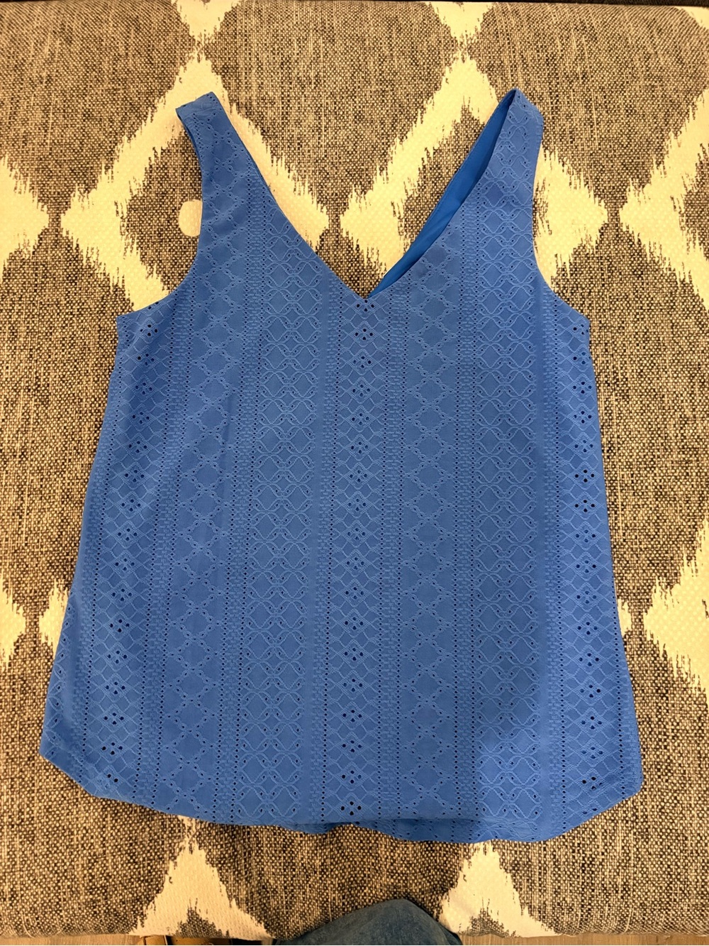 Blue Eyelet V-Neck Sleeveless Women's Top